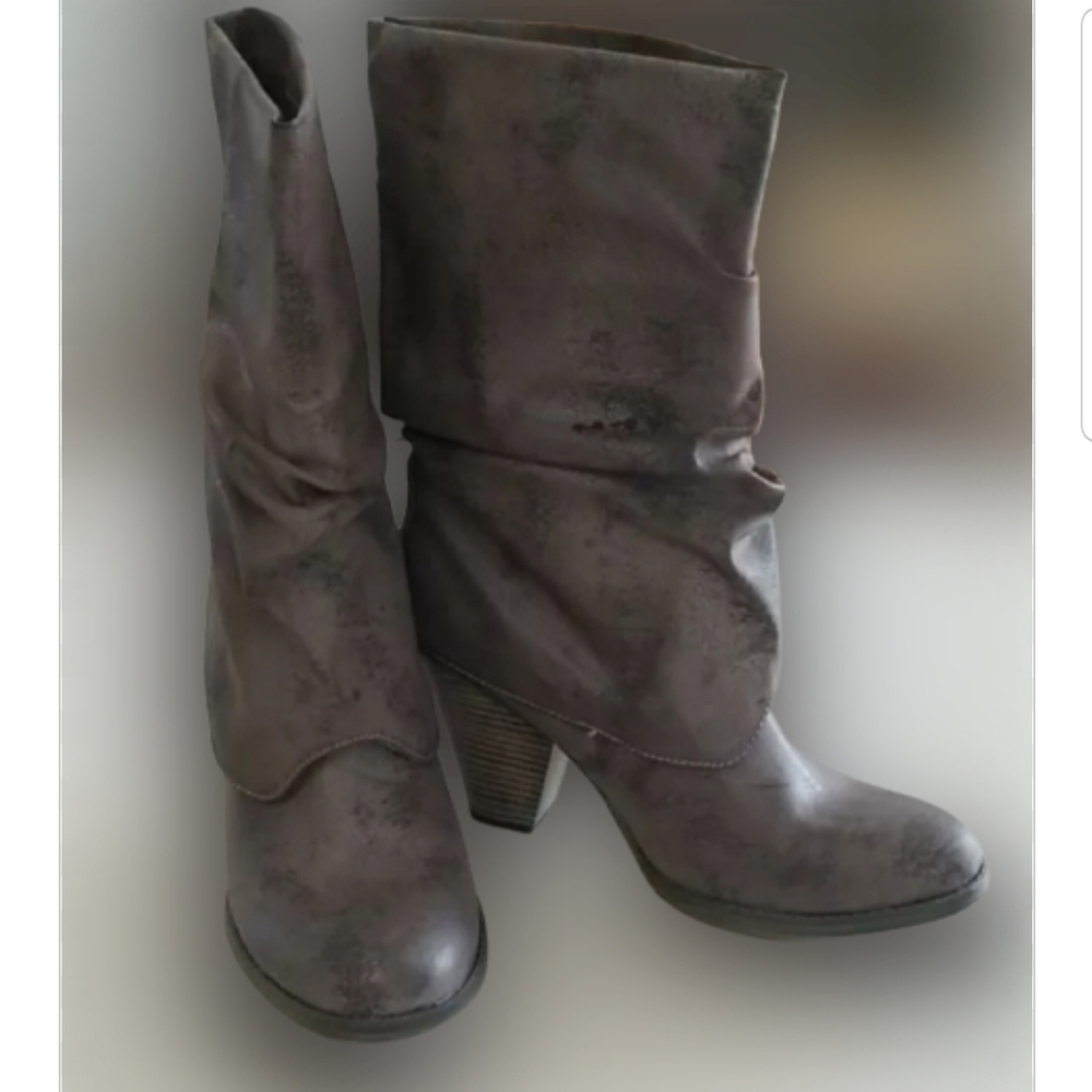 MIA Johnnie Cuffed Mid-Calf Boots Taupe Slouch Block Heel Women's Size 8.5 NWOB